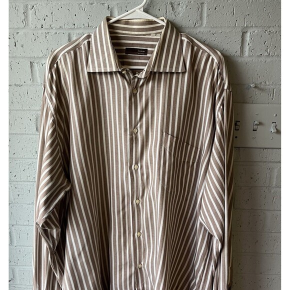 Tiglio Shirt Men  Beige Rustic Strip Cotton Dress Button Up Made in Italy 34/35 - Picture 3 of 14